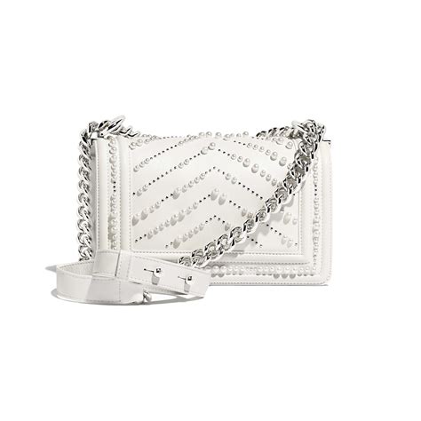 small boy chanel handbag white|Small boy chanel handbag, Calfskin & silver.